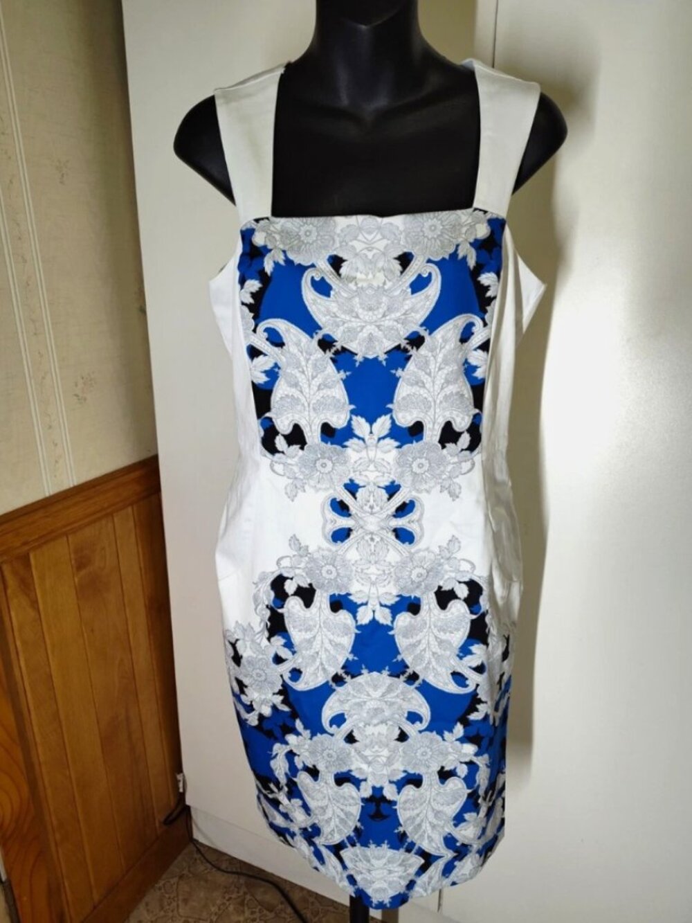 Worthington Women's Dress Size 6 White Blue Black Floral Sheath Sleeveless Damas